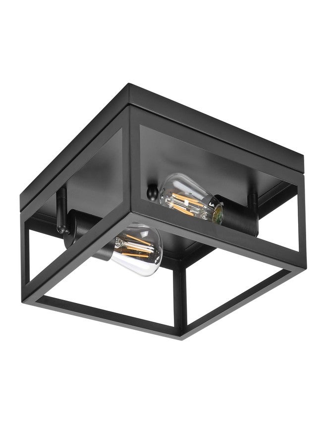 Maxxima Indoor/Outdoor Flush Mount Ceiling Light Fixture, 2-Light Square Farmhouse Close to Ceiling Entryway Light, Black, Bulbs Not Included - Image 1